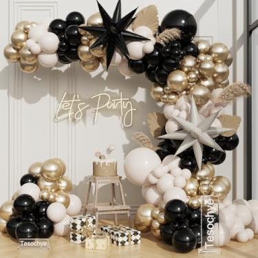 Imagem de Black Gold Graduation Decorations,Sand White Chrome Gold Balloon Arch Garland Kit with Exploding Star Foil Balloons for So Proud of You 2025 Graduation Decorations Birthday Baby Shower Wedding Decor