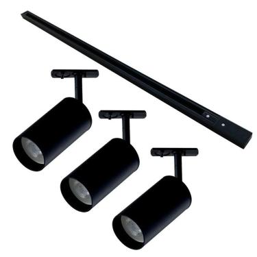 Imagem de Kit Trilho 1 Metro com 3 Spots Taschibra Track Par 20 E27 Bivolt Preto