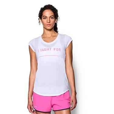 Imagem de Camiseta feminina Under Armour Power in Pink Go Fight Cure, White/Flou Pink, Medium