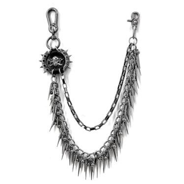 Imagem de Calça jeans fashion punk hip hop tachas rebite carteira corrente masculina