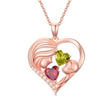 Imagem de Zoeniya Colar com pingente de coração banhado a ouro rosa para mãe e filha com 12 meses, presentes de dia das mães para mãe, pedra do mês de nascimento, joia de aniversário para mãe, esposa, namorada