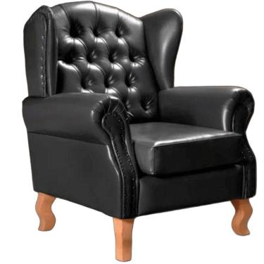 Imagem de Poltrona Chesterfield Imperador Vintage Retrô Capitonê Couro Preto