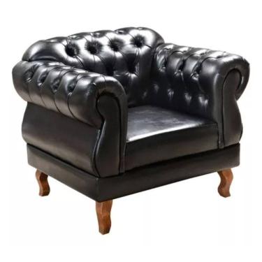 Imagem de Poltrona Chesterfield Duquesa Vintage Retrô Capitonê Couro Preto