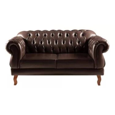 Imagem de Sofá Chesterfield 2 Lugares Duquesa Vintage Retrô Capitonê Couro Marrom