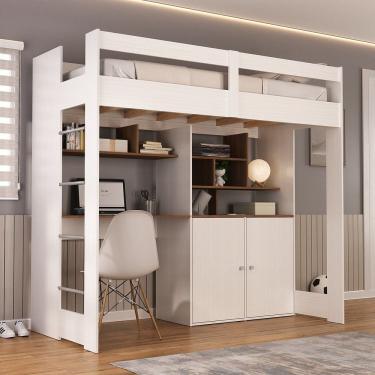 Imagem de Cama De Solteiro Zwork 2 Portas Com Escrivaninha Multifuncional Yescasa Branco-nogal