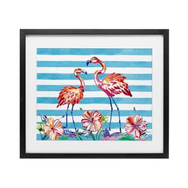 Imagem de Stupell Industries Impressão emoldurada de flamingos escovados e hibisco preto sob o vidro design de Paul Brent, 43 x 53 cm