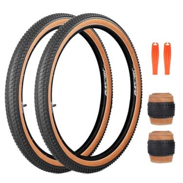 Imagem de ZUKKA Pneu de bicicleta 20 x 2,125 pneu de bicicleta pacote com 2 pneus de substituição dobrável para mountain bike MTB, crianças (marrom, 27,5 x 2,125/2 pneus + 2 alavancas)