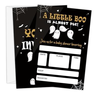 Imagem de Beshoul Convites para chá de bebê, 10 cm x 15 cm, convites de chá de bebê de Halloween com envelopes, suprimentos de decoração de festa de revelação de gênero fantasma assustador - B09