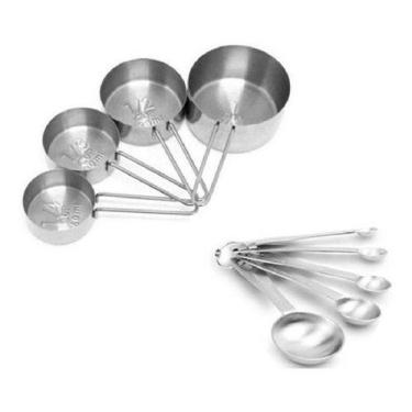 Imagem de Kit Xícaras E Colheres Medidoras Em Inox 9 Pçs Todas Inox - Ke Home