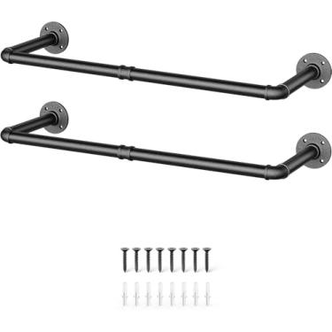 Imagem de RSFMAS Suporte para roupas montado na parede, pacote com 2, cabide industrial de 91 cm, preto, suporte de parede resistente para quarto, entrada, prateleira de secagem de lavanderia, haste de roupas