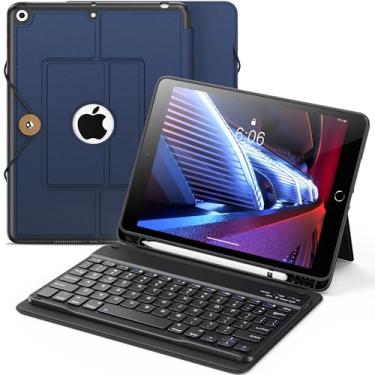Imagem de INFILAND Capa para iPad de 9ª geração com teclado de 10,2 polegadas iPad 9ª/8ª/7ª geração, capa fólio com suporte para lápis, capa protetora fina com teclado destacável para Apple iPad (azul marinho)