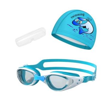 Imagem de Kit Óculos, Estojo e Touca de Natação Infantil Hero Band, Azul branco 