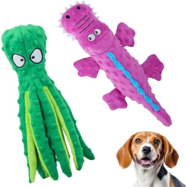 Imagem de Topnique Conjunto de brinquedos barulhentos para cães – design de polvo e crocodilo, pacote com 2, brinquedos de pelúcia duráveis para cães grandes, brincadeiras interativas, resistentes, macios e