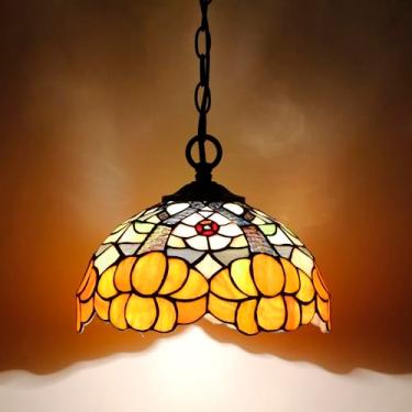 Imagem de AVIVADIRECT Luminária pendente Tiffany Plug in Vitral Lâmpada suspensa de 25 cm, corrente 83 cm, cordão de 4,5 m (flor laranja)