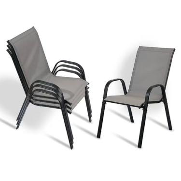 Imagem de Bylring Cadeiras de jantar empilháveis ao ar livre, tecido têxtilene, estrutura metálica, capacidade de 150 kg, cadeiras de pátio com encosto/apoios de braço para gramado, jardim, varanda, bistrô, bar