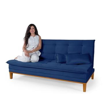 Imagem de Sofá Cama Reclinável Melim Suede Azul Casal Premium 2 Lugares