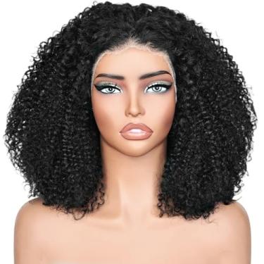 Imagem de UREMY Peruca afro encaracolada cabelo humano, 33 x 10 cm, peruca de cabelo humano brasileiro encaracolado crespo sem cola, densidade 180, pré-arrancada, transparente, cabelo humano brasileiro, peruca