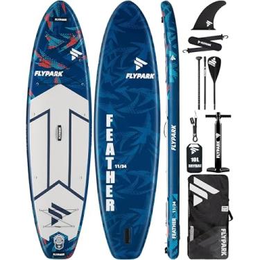 Imagem de FLYPARK Prancha de Stand Up Paddle Inflável Super Larga de 11'X34'', Ultraestável E Larga para 2 Pessoas/Família/Tamanho Grande com Alça de Ombro, Mochila Grande de 100L, Dois Elásticos para Pesca, Pr