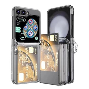 Imagem de Dobradiça completa de plástico com suporte para cartão capa de telefone para Samsung Galaxy Z Flip 6 5 4 3 Flip6 Flip5 Flip4 Flip3 5G Capa, transparente, para Galaxy Z Flip4