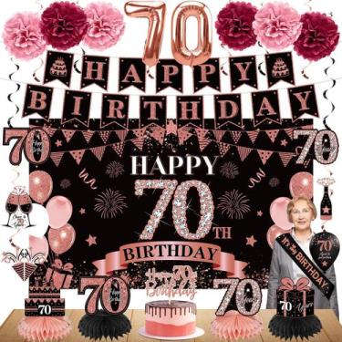 Imagem de Kit de decoração Eucutur 70º aniversário para mulheres em ouro rosa