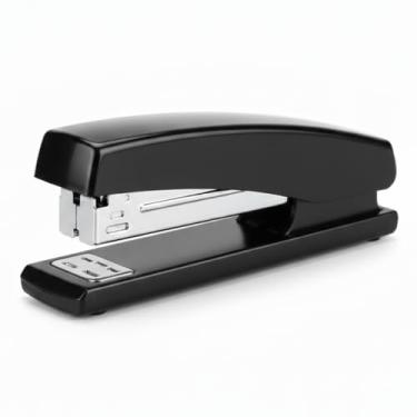 Imagem de Grampeador Papel Profissional Reforçado de Mesa Metal Aço Preto Capacidade 25 Folhas Grampos 24/6 26/6 Uso Escritório Escolar