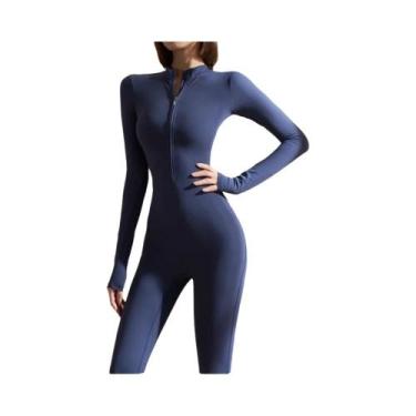 Imagem de Macacão De Yoga Preto Slim Fit De Manga Longa Para Mulheres, Peça Únic