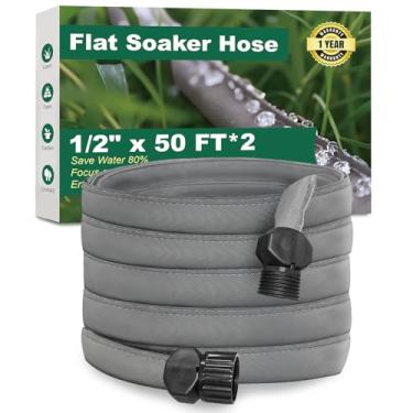 Imagem de Mangueira de imersão plana de 1,5 m x 2 unidades para canteiros de jardim, mangueira de irrigação por gotejamento vinculável, PVC de camada dupla, à prova de vazamento e resistente a dobras, até mesmo