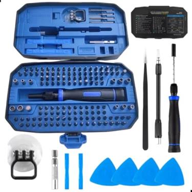 Imagem de Kit Ferramentas 152 Peças Magnéticas com Bits, Aço Cromo-Vanádio, Eixo Flexível e Acessórios para Celular, Notebook, Eletrônicos – Pinça, Palhetas e Ventosa
