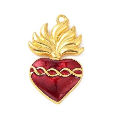 Imagem de Craftora 20 peças de pingentes de coração sagrado vermelho dourado liga esmalte gótico amuletos de elo de coração para brincos colar pulseira fabricação de joias, 36,5 x 22 x 4 mm