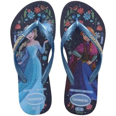 Imagem de Havaianas Chinelo Infantil Frozen, Estampa Com Toque De Gloss, Design Slim (Azul, BR, Criança de 9 a 12 anos, Faixa Numérico, M, 35, 36)