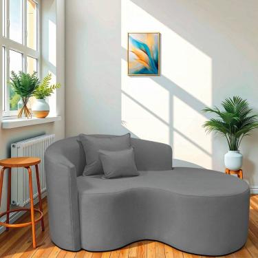 Imagem de Recamier Curvo Orgânico 150cm 2 Lugares Lado Direito para Sala de Estar Bouclé Londres Cinza