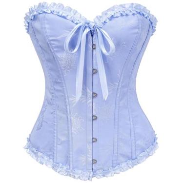 Imagem de Blusa de espartilho SZIVYSHI Sky Blue Overbust Lace Up Waist Cincher
