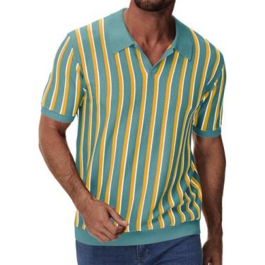 Imagem de Camisa polo iWoo tricotada de manga curta para homens verde claro XXL