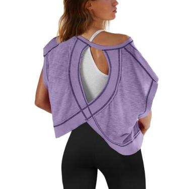 Imagem de Blusa de treino SENSERISE Open Back, manga curta, lilás, roxo