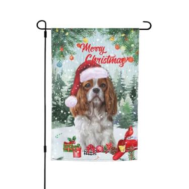 Imagem de Christmas Cavalier King Charles Spaniel Papai Noel Pássaro Vermelho Bandeira Jardim 30,5 x 45,7 cm Dupla Face Decoração Vertical Quintal Pequena Bandeira Para Férias Externas Sazonal Exterior