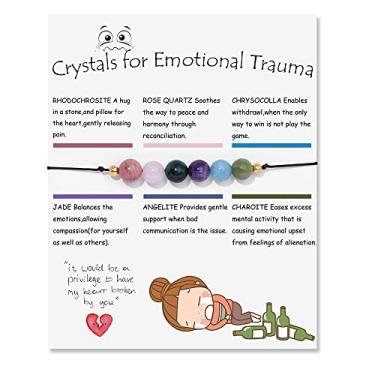 Imagem de Kysin Chiys Pulseira de cristal espiritual para mulheres e homens, cristais de chacra e pedras de cura com cartões de significado, contas de cristal de cura natural, 7 pulseiras de chacra, adjustable