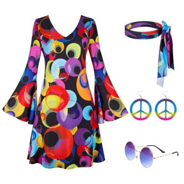 Imagem de Kranchungel Roupas de discoteca dos anos 70 para mulheres: fantasia de discoteca roupas dos anos 70 - vestido de festa fantasia de Halloween para frequentadores de festas de 30 a 40 anos, Círculo