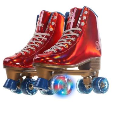 Imagem de JajaHoho Roller Skates for Women, Holographic High Top Classic Rollerskates, Shiny Double-Row Blue Four Wheels Quad Skates for Girls Indoor & Outdoor (Red, Size 8)
