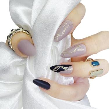 Imagem de Nailsculpt Unhas de pressão - base fosca de amêndoa com unhas postiças douradas | Qualidade de salão | Kit de 24 unhas - 12 tamanhos com 48 abas de gelatina | Reutilizável, durável, sem esforço