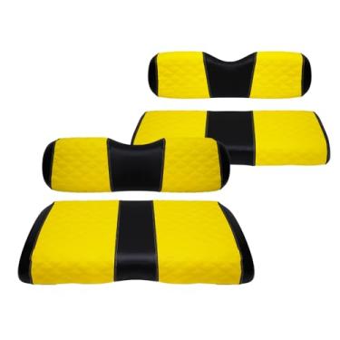 Imagem de SAMXOMAP Capas de assento dianteiras e traseiras de carrinho de golfe à prova d'água e resistente ao sol acessórios de capa de assento de vinil de grau marinho para EZGO RXV 2008+, amarelo (4 peças)
