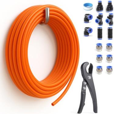 Imagem de Sctihwelire Kit de tubulação de ar PU 1/5.1 cm OD x 3/20.3 cm ID – Mangueira flexível vermelha de 12 m com encaixes de pressão para conectar, cortador de tubo – Kit de linha de ar pneumático para