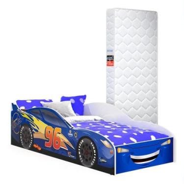 Imagem de Cama Infantil Carro Com Grade Proteção E Colchão Azul - MAXI DO BRASIL