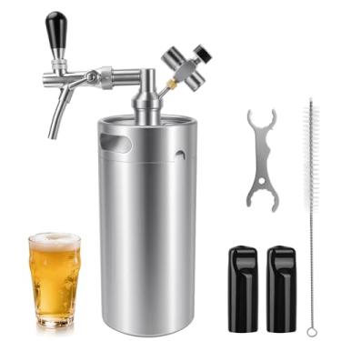 Imagem de Mini Growler de barril de 3,628 g com torneira ajustável, sistema de dispensador de cerveja de aço inoxidável pressurizado 3,6L para cerveja caseira, Kegerator portátil para sidra de cerveja artesanal