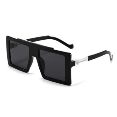 Imagem de HCHES Óculos de sol grandes da moda, femininos, com armação em degradê transparente UV400, masculino (preto brilhante e cinza)