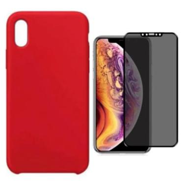 Imagem de Capa Capinha Para iPhone Xr Vermelha Aveludada + Película Privacidade