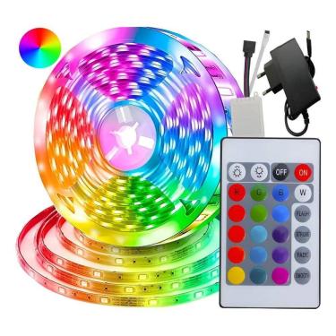 Imagem de 2X Fita Led Rgb 5M 5050 + Fonte + Controle 16 Cores