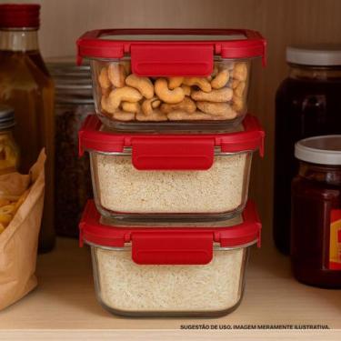 Imagem de Kit 3 Potes Herméticos Vidro Borossilicato 1L 1000ml Com Tampa De Vidr