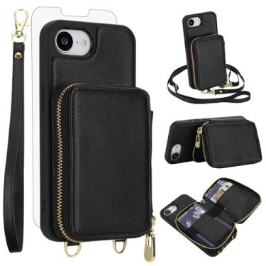 Imagem de Capa de celular para iPhone 16e/SE 2025/SE 4 carteira com protetor de tela de vidro temperado, alça transversal com bloqueio de RFID, suporte para cartão i Phone16e i16e 16 e SE4 4ª geração 16eCase