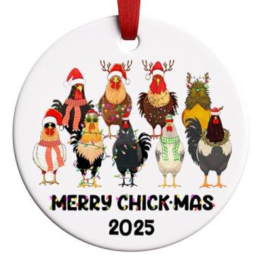 Imagem de Enfeites de Natal de galinha de fazenda 2025, enfeite de galo feliz natal, enfeite engraçado de galo feliz, decoração temática de fazenda de férias, decoração de casa rústica galinhas festivas