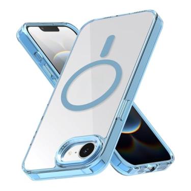 Imagem de Capa traseira transparente magnética para iPhone 16e, [compatível com MagSafe] Capa fosca translúcida, capa protetora fina à prova de choque (azul claro)